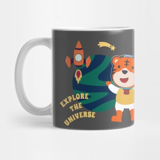 Space tiger or astronaut in a space suit with cartoon style. Mug